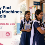 School girls using sanitary pad dispenser
